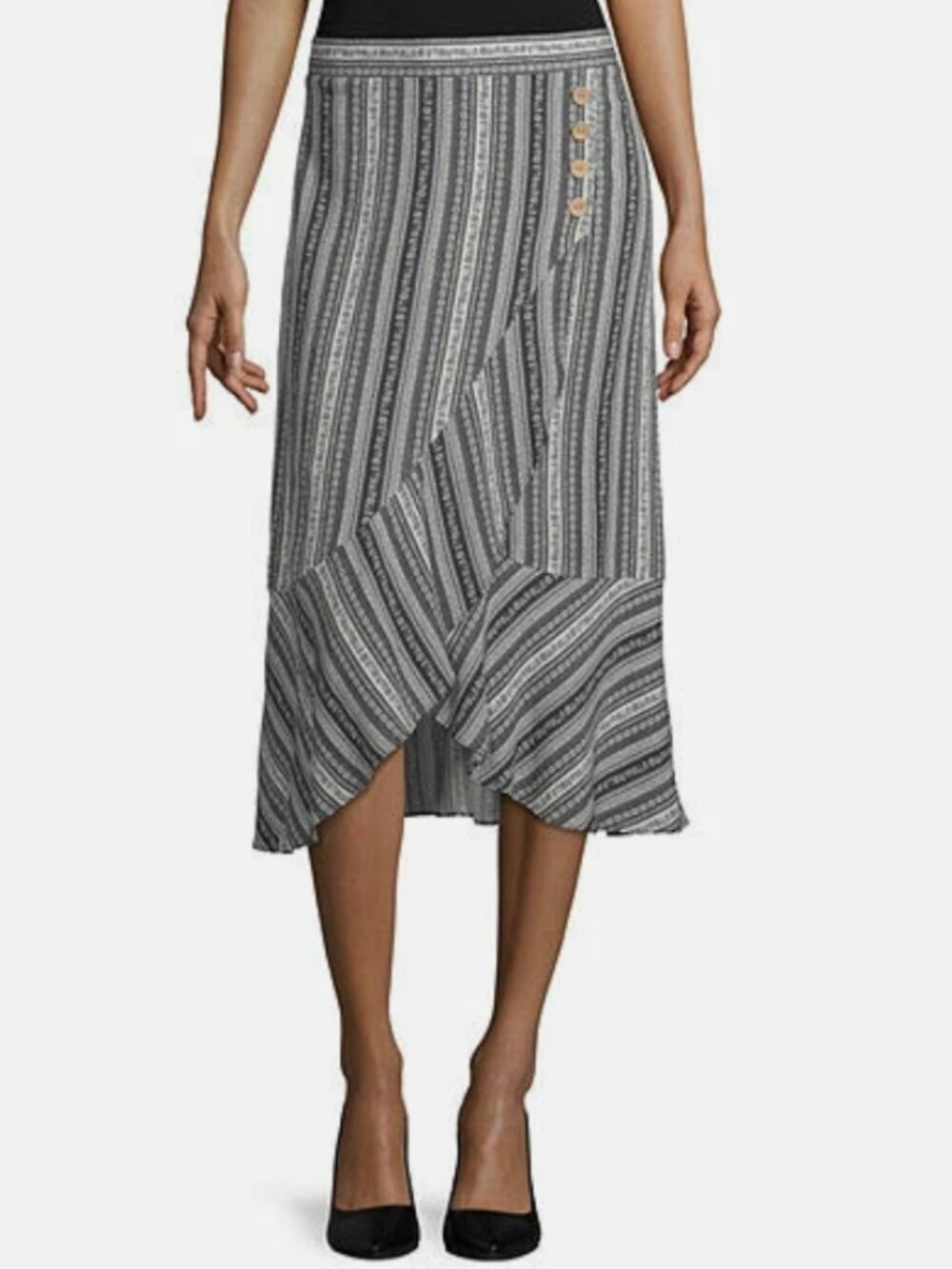 Alyx Boho Striped Asymmetric Ruffle High Low Skirt S